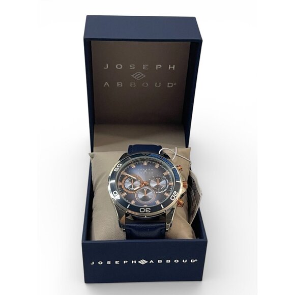 Joseph Abboud Silver-Tone, Blue Strap, Blue Dial, Mens Watch In Original Box - Picture 2 of 13